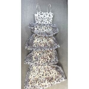 Dress‎ the Population Formal Dress Full Length Tiered Sequin Embroidered Prom XS